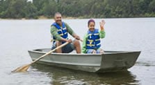 family Jon boat rowing