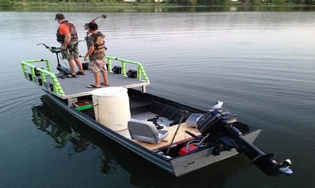 Modified bowfishing Jon boat with shooting platform