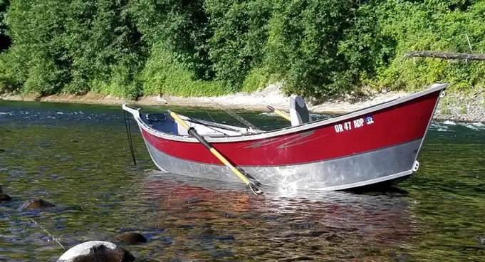 Drift boat anchored