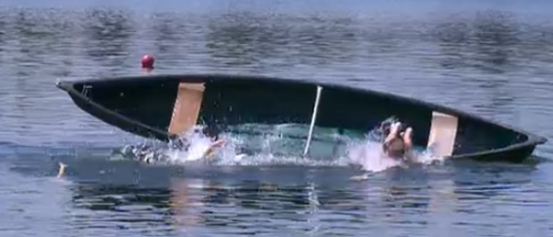 Canoeing tipping over with one paddler onboard