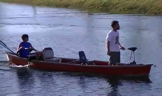 bow and transom trolling motors on canoe
