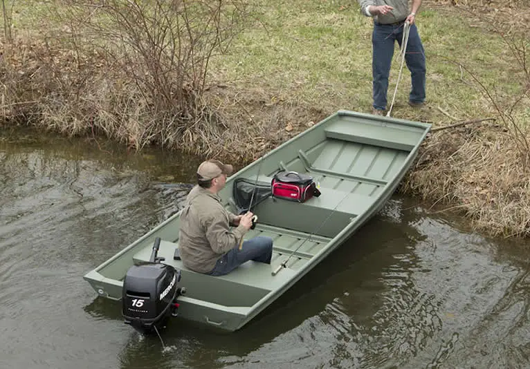 A 1436 Jon boat on the river