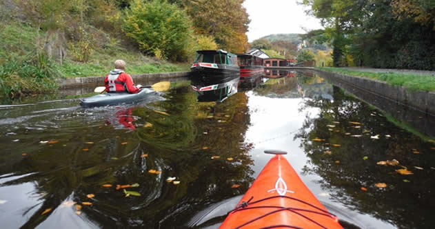 2 kayakers on a canal