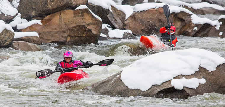 Winter river kayaking